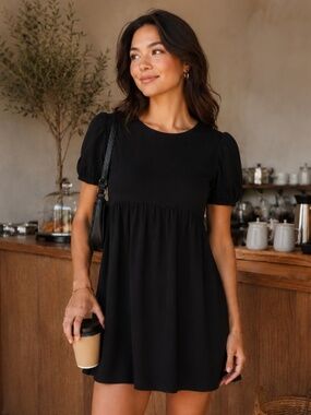 Aritzia Sunday Best Myrtle Mini Dress Babydoll Puff Sleeve Black XS
